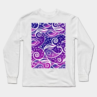 Paisley Bohemian Breeze Art - White and Shades of Purple and Blue Long Sleeve T-Shirt